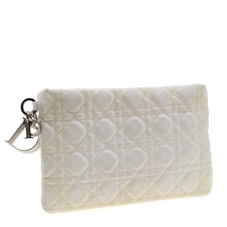 Pre Owned حقيبة كلتش ديور بانرا كانفاس مقوى كاناج بيضاء