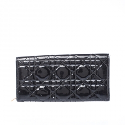 Pre Owned Dior Black Cannage Patent Leather Lady Dior Wallet on Chain