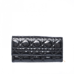 Pre Owned Dior Black Cannage Patent Leather Lady Dior Wallet on Chain