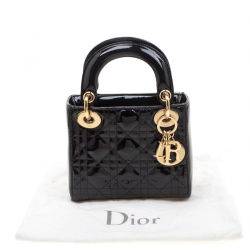 Pre Owned Dior Black Patent Leather Mini Lady Dior Top Handle Bag