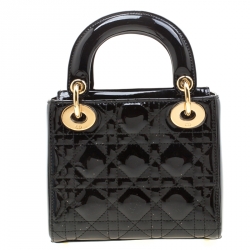 Pre Owned Dior Black Patent Leather Mini Lady Dior Top Handle Bag