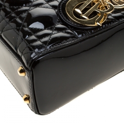 Pre Owned Dior Black Patent Leather Mini Lady Dior Top Handle Bag