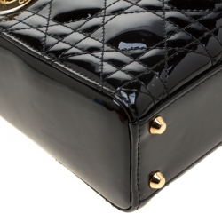 Pre Owned Dior Black Patent Leather Mini Lady Dior Top Handle Bag