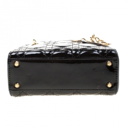 Pre Owned Dior Black Patent Leather Mini Lady Dior Top Handle Bag