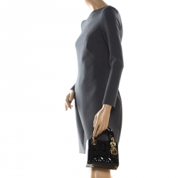 Dior Lady Dior Mini Tote in Black Patent with Silver Hardware  SOLD