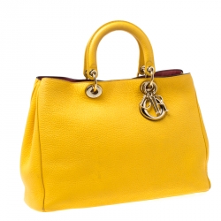 Pre Owned Dior Yellow Leather Large Diorissimo Shopper Tote