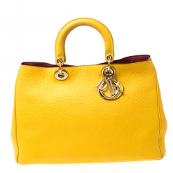 Pre Owned Dior Yellow Leather Large Diorissimo Shopper Tote