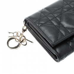 مملوكة مسبقًا محفظة ديور ليدي ديور ميني جلد كاناج سوداء