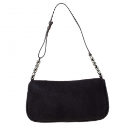 Pre Owned حقيبة كتف ديور إصدار محدود 256/880 ماليس زخرفة خرز وشعر عجل بنية/ بيج