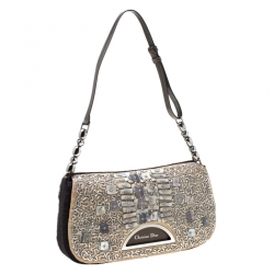 Pre Owned حقيبة كتف ديور إصدار محدود 256/880 ماليس زخرفة خرز وشعر عجل بنية/ بيج