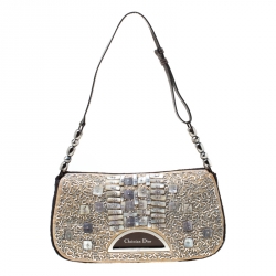 Pre Owned حقيبة كتف ديور إصدار محدود 256/880 ماليس زخرفة خرز وشعر عجل بنية/ بيج