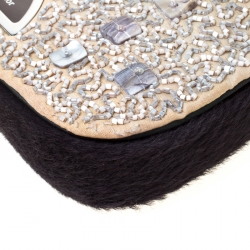 Pre Owned حقيبة كتف ديور إصدار محدود 256/880 ماليس زخرفة خرز وشعر عجل بنية/ بيج