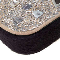 Pre Owned حقيبة كتف ديور إصدار محدود 256/880 ماليس زخرفة خرز وشعر عجل بنية/ بيج