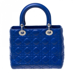Pre Owned Dior Blue Leather Medium Lady Dior Tote
