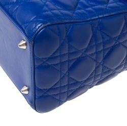 Pre Owned Dior Blue Leather Medium Lady Dior Tote