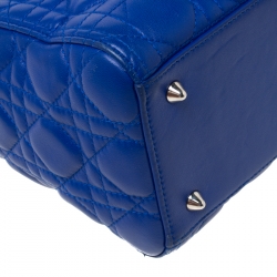 Pre Owned Dior Blue Leather Medium Lady Dior Tote