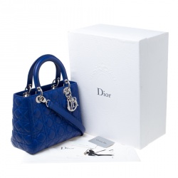 Pre Owned Dior Blue Leather Medium Lady Dior Tote