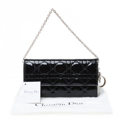 مملوكة مسبقًا Dior Black Cannage Patent Leather Wallet on Chain
