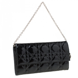 مملوكة مسبقًا Dior Black Cannage Patent Leather Wallet on Chain