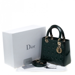 Dior Green Patent Leather Medium Lady Dior Tote