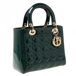 Dior Green Patent Leather Medium Lady Dior Tote