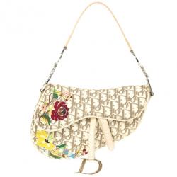 Pre Owned Christian Dior Ivory Monogram Romantique Saddle Bag