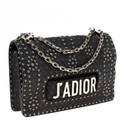 Pre Owned Dior Black Leather Studded J’adior Flap Shoulder Bag                