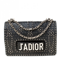 Pre Owned Dior Black Leather Studded J’adior Flap Shoulder Bag                