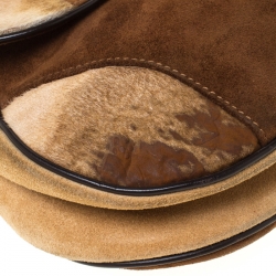 Pre Owned Dior Brown Fur and Nubuck Leather Limited Edition Saddle Bag