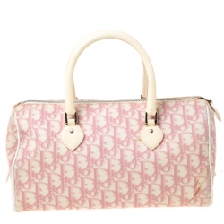 Pre Owned Dior Pink Monogram Coated Canvas and Patent Leather Boston Bag