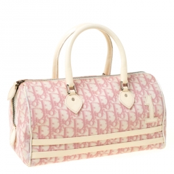 Pre Owned Dior Pink Monogram Coated Canvas and Patent Leather Boston Bag
