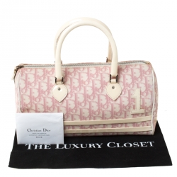 Pre Owned Dior Pink Monogram Coated Canvas and Patent Leather Boston Bag