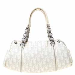 Pre Owned حقيبة ديور بوسطن رومانتيك تروتر كانفاس مقوى مون وغرامي رمادية/ بيج