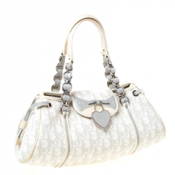 Pre Owned حقيبة ديور بوسطن رومانتيك تروتر كانفاس مقوى مونوغرامي رمادية/ بيج