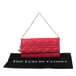 Pre Owned Dior Red Cannage Leather Lady Dior Wallet On Chain