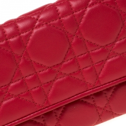 Pre Owned Dior Red Cannage Leather Lady Dior Wallet On Chain