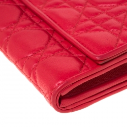 Pre Owned Dior Red Cannage Leather Lady Dior Wallet On Chain