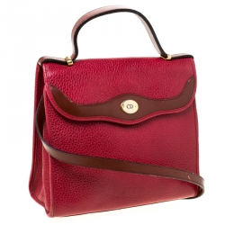 Pre Owned Dior Burgundy Leather Vintage Top Handle Bag 
