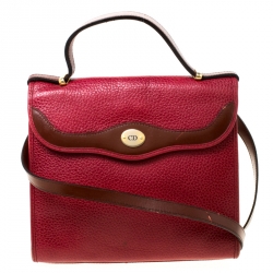 Pre Owned Dior Burgundy Leather Vintage Top Handle Bag 