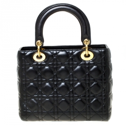 مملوكة مسبقًا Dior Black Cannage Quilted Leather Medium Lady Dior Tote 