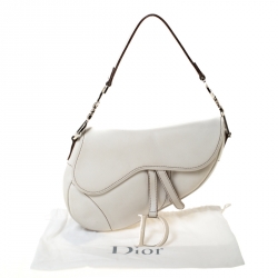 Pre Owned Dior White Leather Saddle Bag