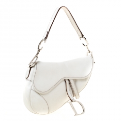 Pre Owned Dior White Leather Saddle Bag
