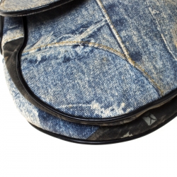 Pre Owned Dior Faded Blue Printed Denim Miss Diorella Saddle Bag