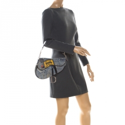 Pre Owned Dior Faded Blue Printed Denim Miss Diorella Saddle Bag