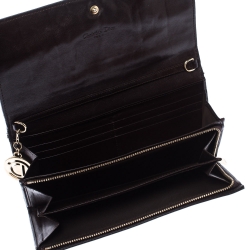 Pre Owned Dior Dark Brown Cannage Leather Lady Dior Flap Wallet 