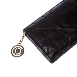 Pre Owned Dior Dark Brown Cannage Leather Lady Dior Flap Wallet 