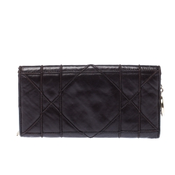 Pre Owned Dior Dark Brown Cannage Leather Lady Dior Flap Wallet 