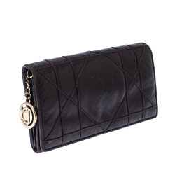 Pre Owned Dior Dark Brown Cannage Leather Lady Dior Flap Wallet 