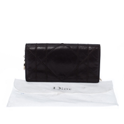 Pre Owned Dior Dark Brown Cannage Leather Lady Dior Flap Wallet 