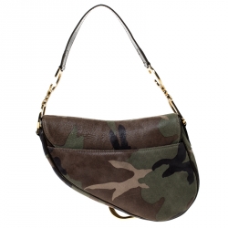 Pre Owned Dior Green Camouflage Print Leather Saddle Bag